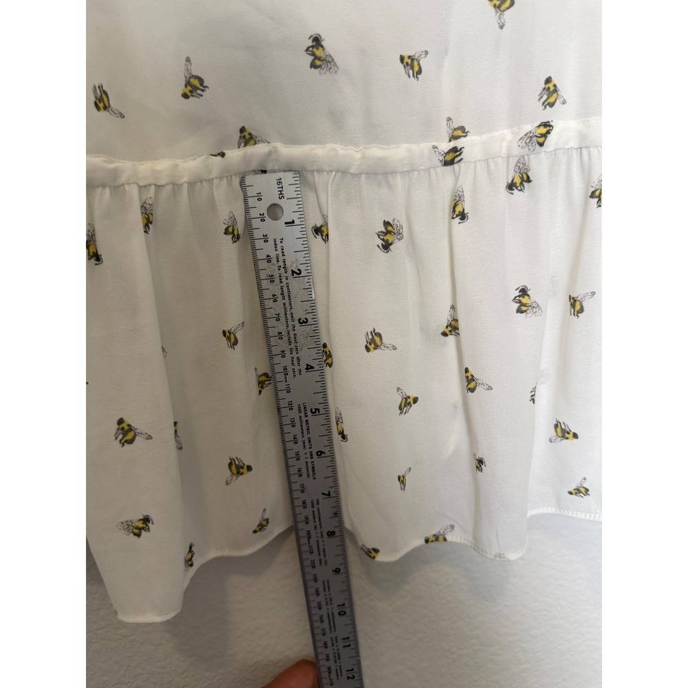Free People Bee Print Tie Front Blouse Boho Bell Sleeve Sheer Top White S - Picture 13 of 16